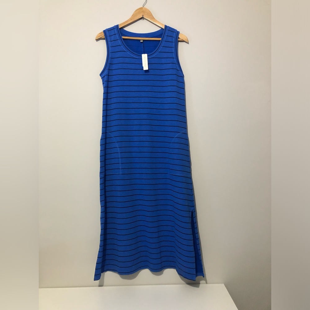 NWT Talbots Royal Blue Navy Striped Maxi Dress Women’s Size Large